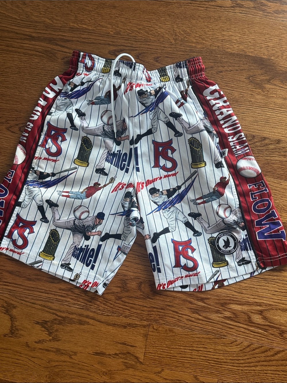 Flow Society Boys' Baseball Print Shorts in White, Red, Blue